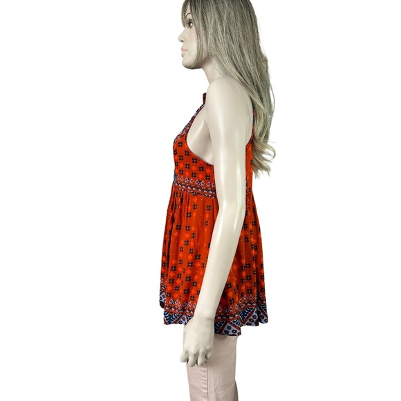 Free People Charlotte Boho Racer Back Long Top Tunic 100% Rayon Pockets - Picture 10 of 16